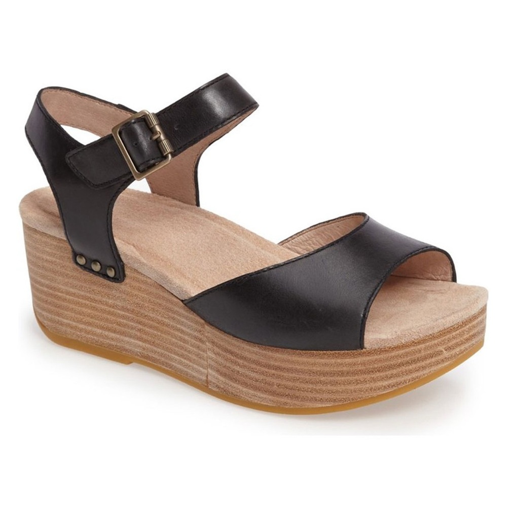Dansko Silvie Black and Tan Platform Sandals with Ankle Strap size 39